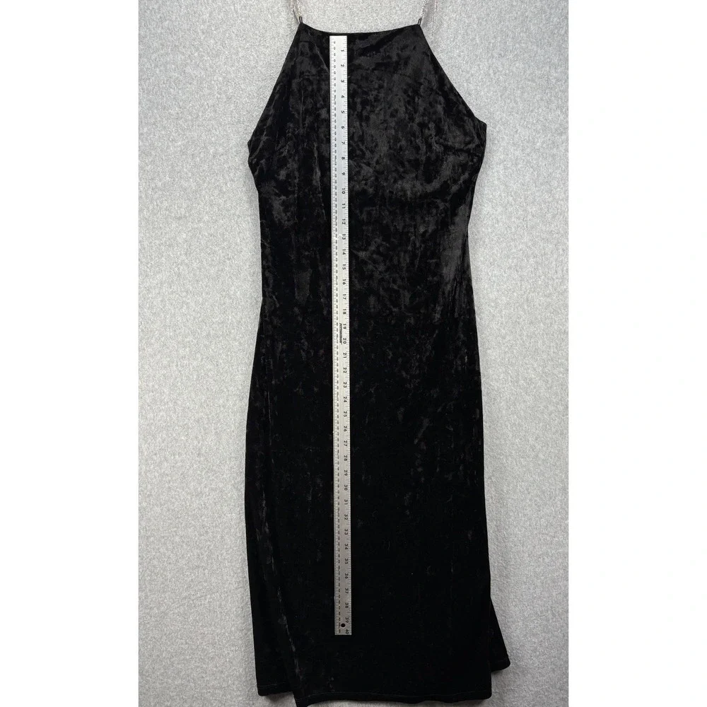 H&M Black Velour Rhinestone Strap Midi Dress Open Back Formal Cocktail M - Picture 14 of 14